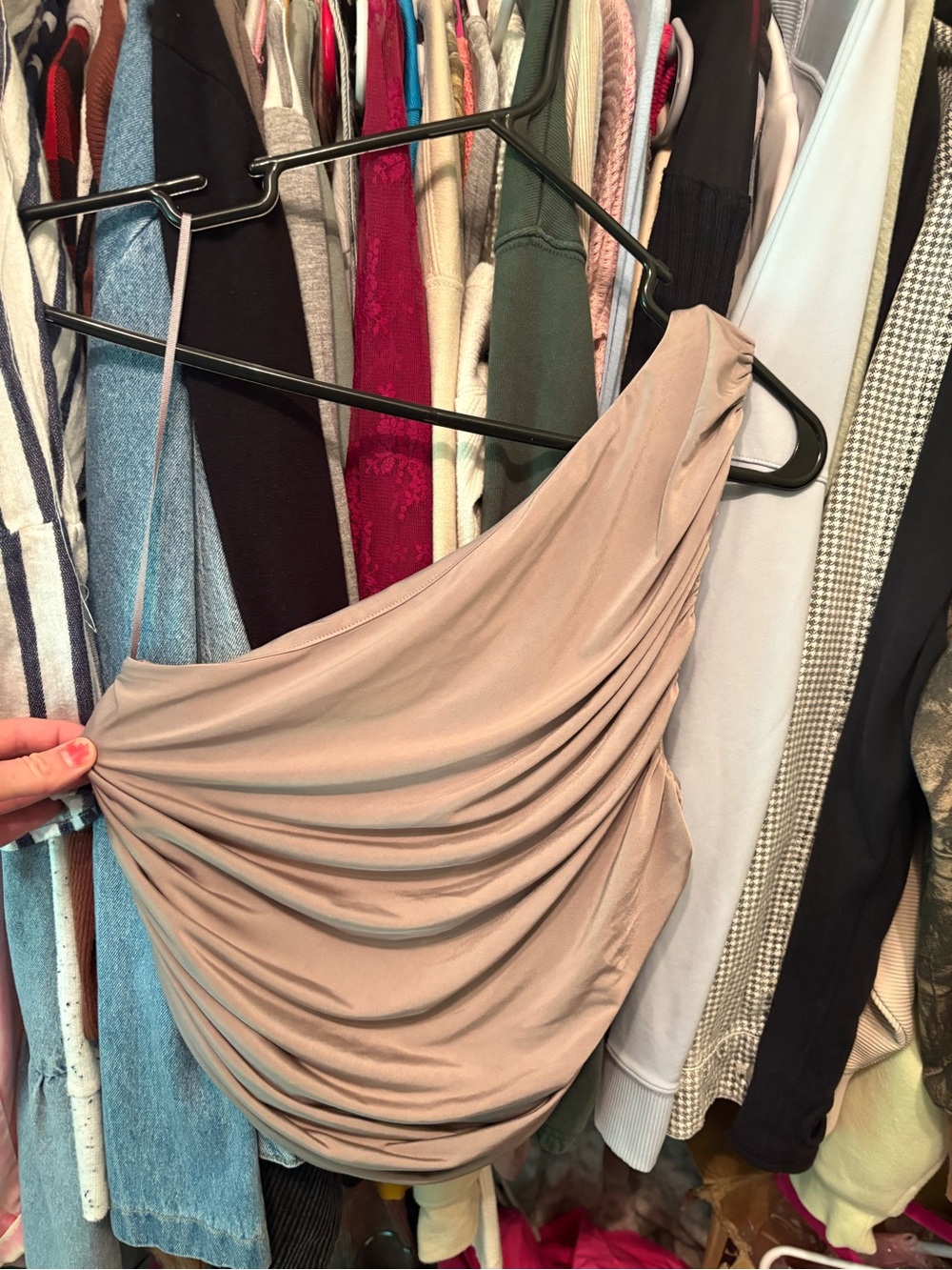 Express One-Shoulder Draped Beige/Blush Top